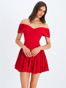 Narelle Off-Shoulder Sweetheart Drop Waist Mini Dress | Crimson