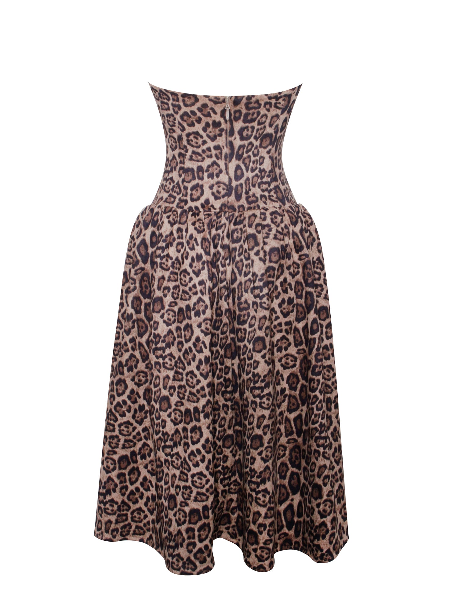Uchenna Stretchy Strapless Midi Dress with lace trim | Cheetah Print