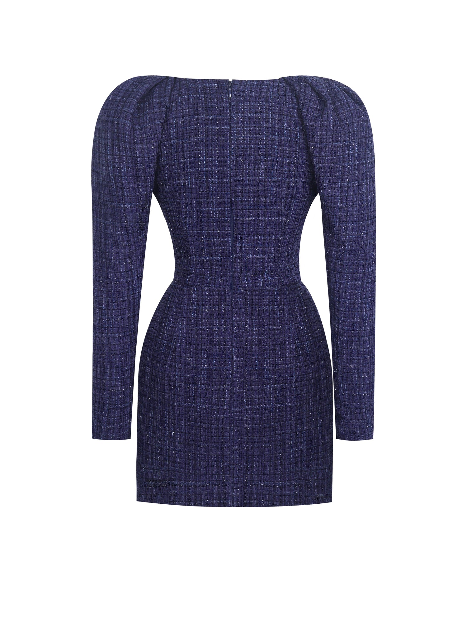 Denise Tweed Ruched Puff Sleeve Mini Dress | Navy