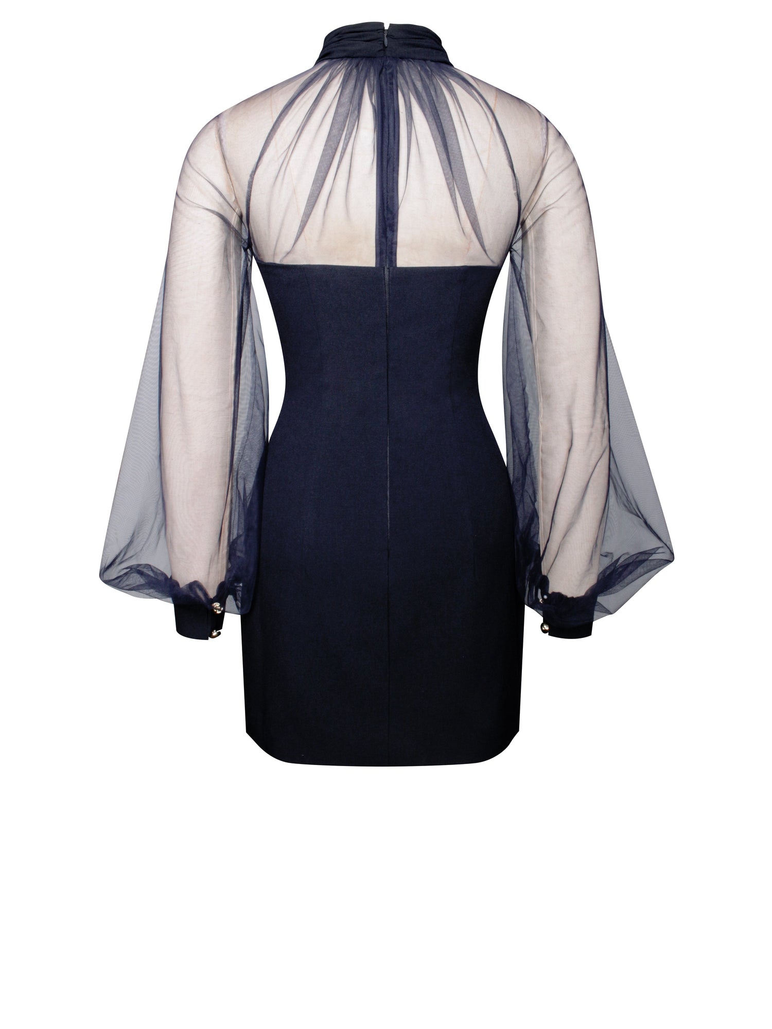 Tabitha Mesh Lantern Sleeve Mini Dress | Navy Blue
