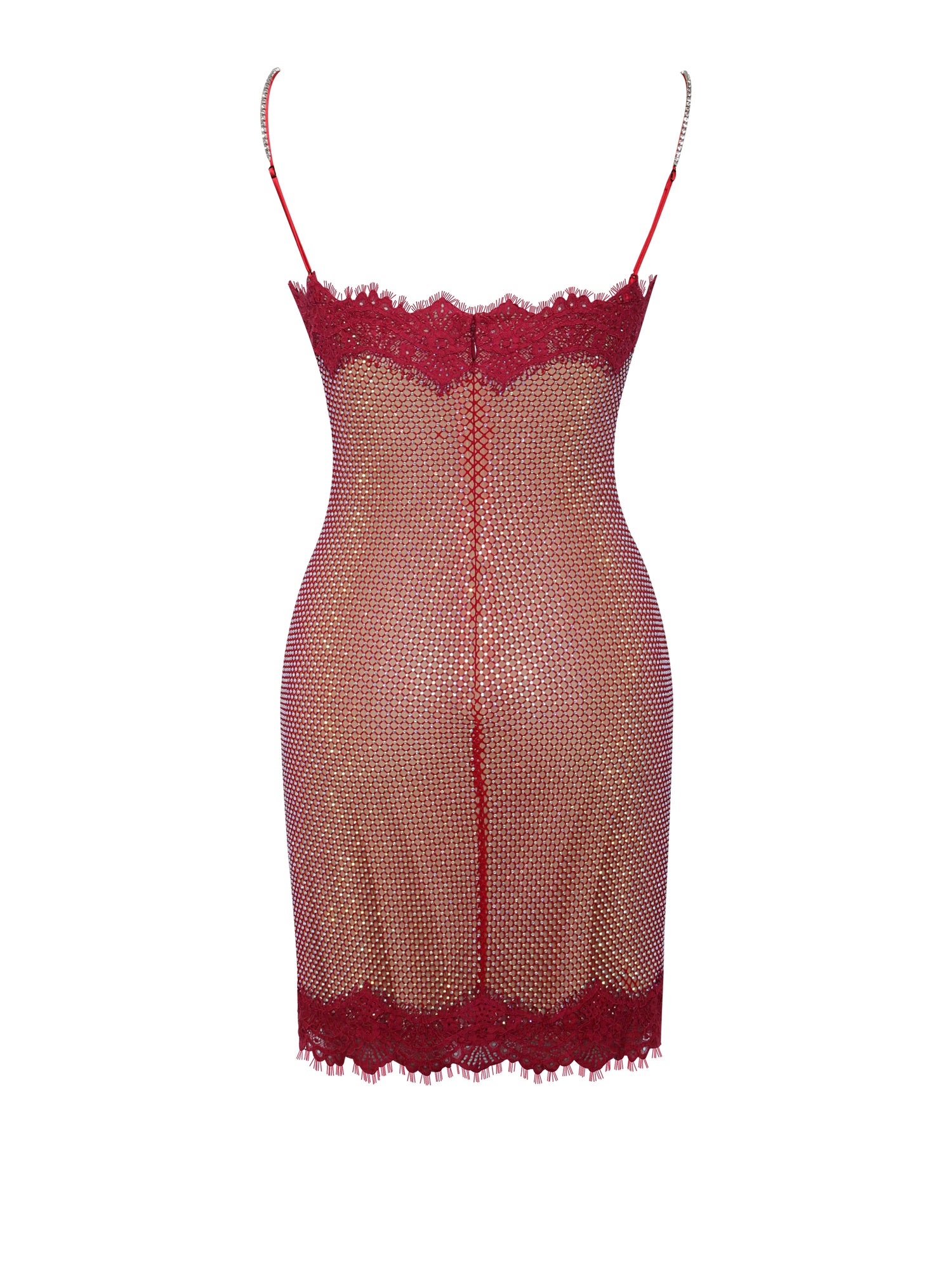 Remi Mesh Rhinestone Lace Mini Dress | Burgundy