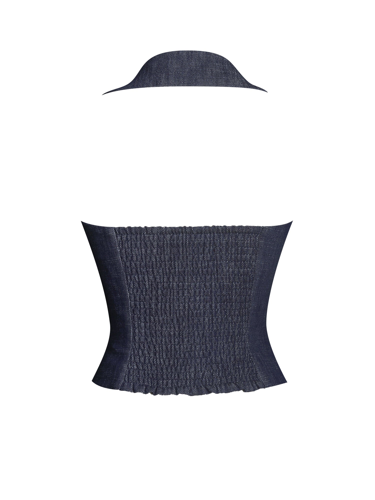 Rafaella Cotton Denim Halter Lapel Top | Navy