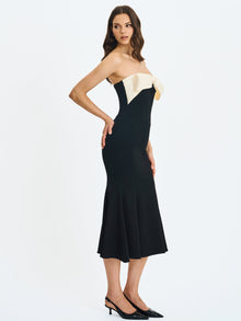 Saige Mermaid Midi Dress with Ivory Bow Bustline | Black