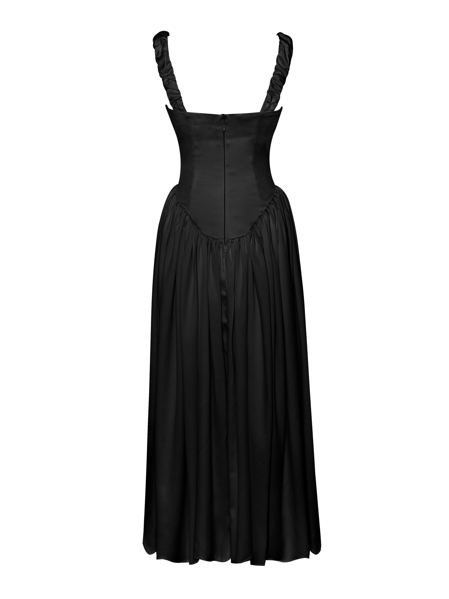 Noreen Satin Drop Waist Maxi Sundress | Black
