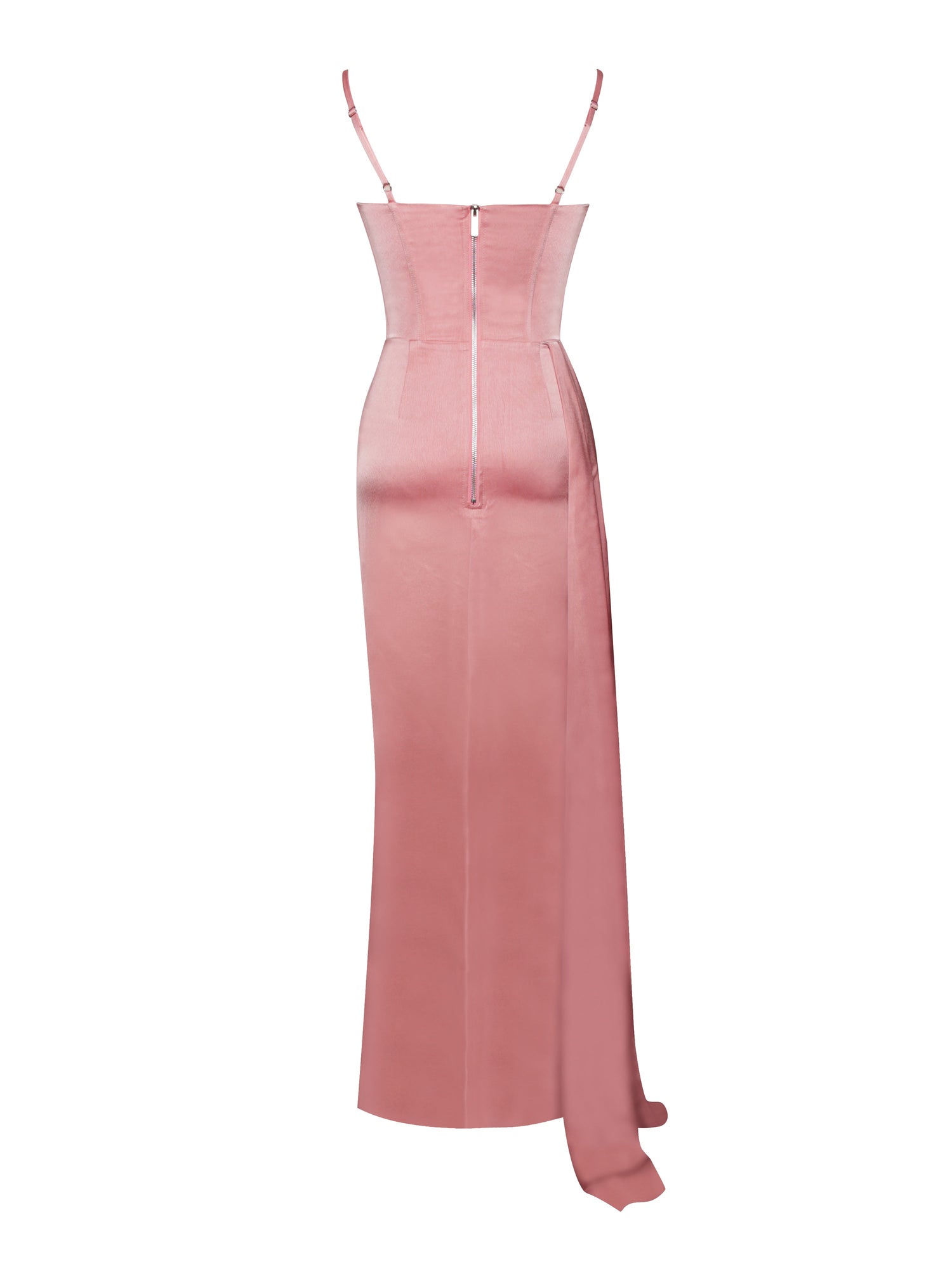 Vanity Satin High Slit Draping Corset Gown With Crystals | Blush Pink