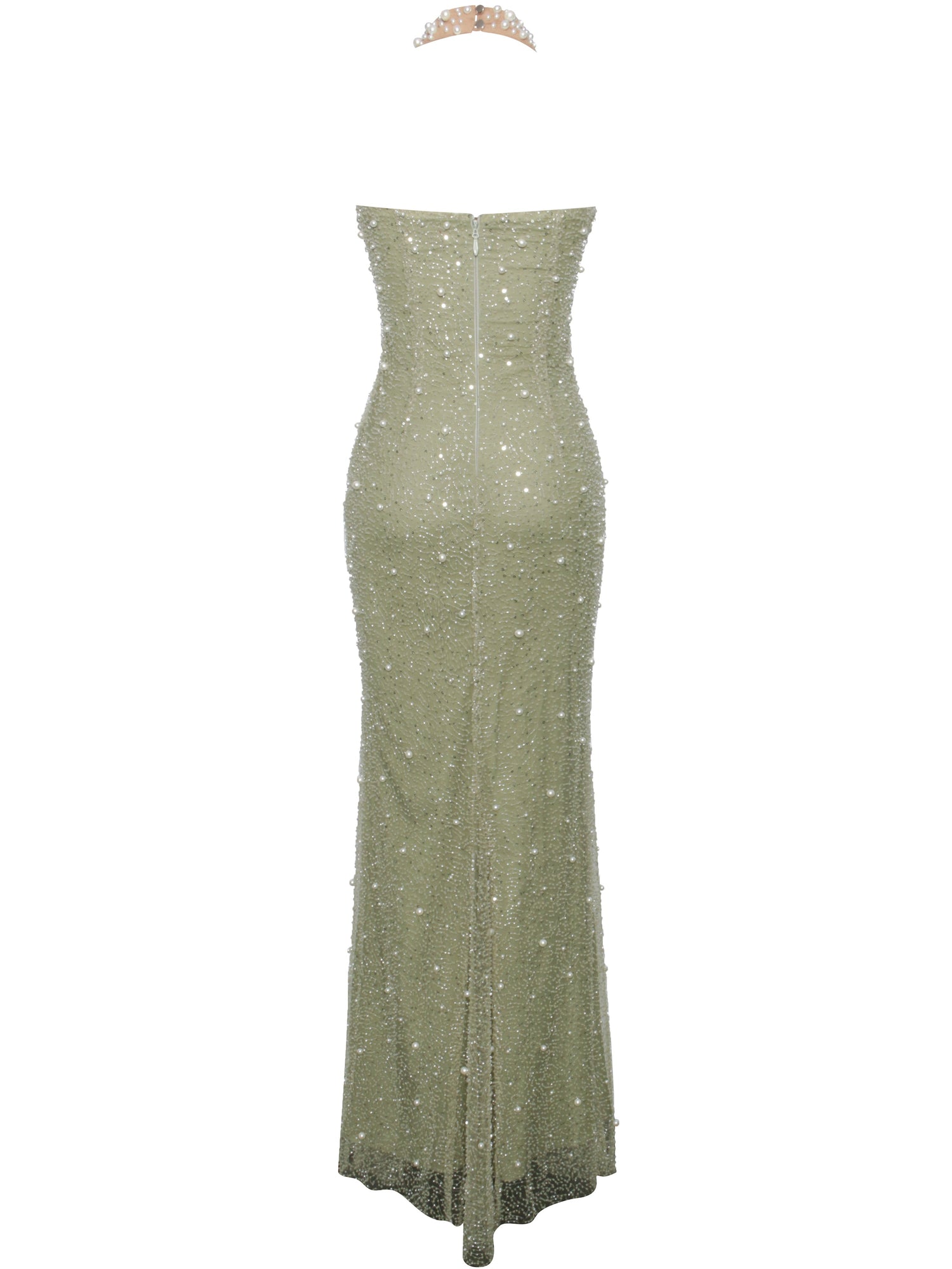 BBC Ginny Pearl Embellished Backless Gown | Pear Green