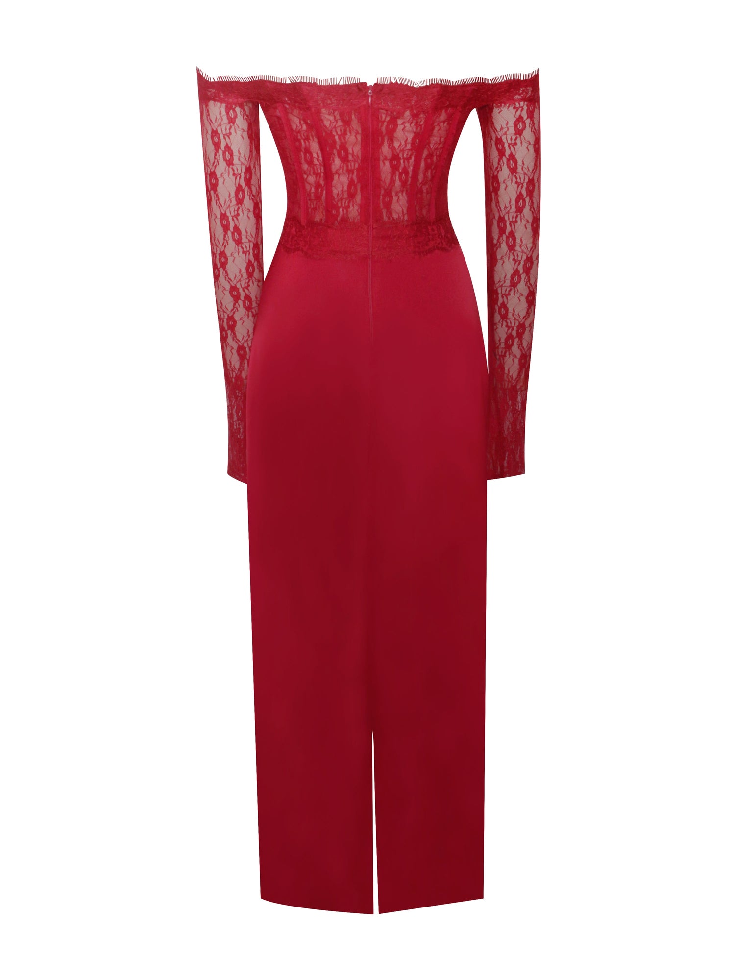 Nessa Lace Satin Corset Maxi Dress | Red