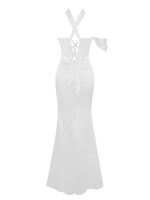 Ivona Halter Neck Double Duchess Satin Gown | White