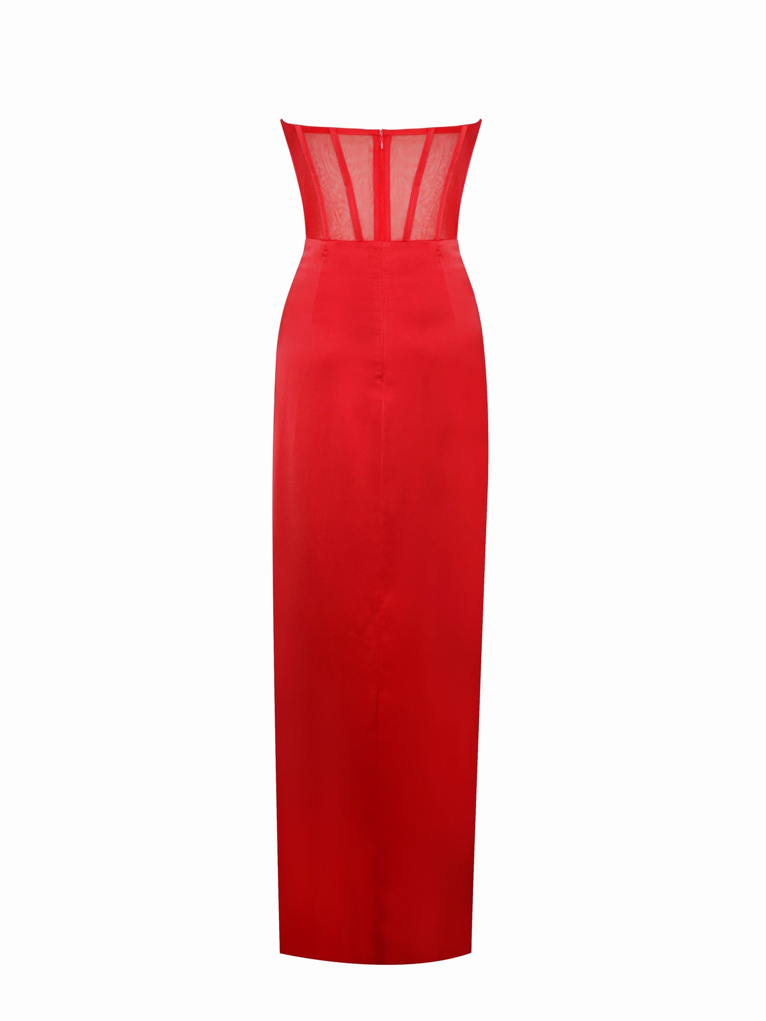 Talia Satin Lace Corset Maxi Dress | Red
