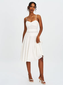 Maelis Cotton Eyelet Drop Waist Midi Dress | White