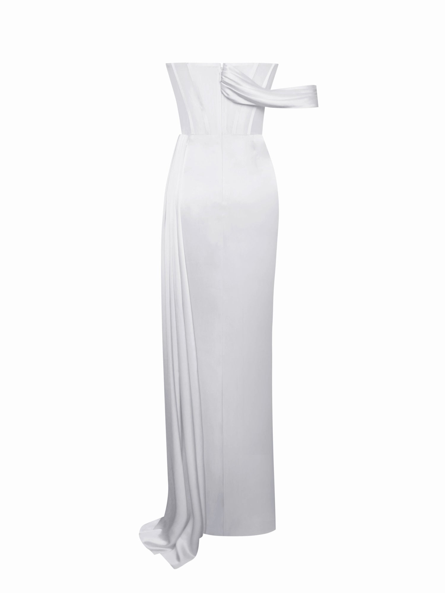 Rebeca Satin High Slit Corset Gown | White