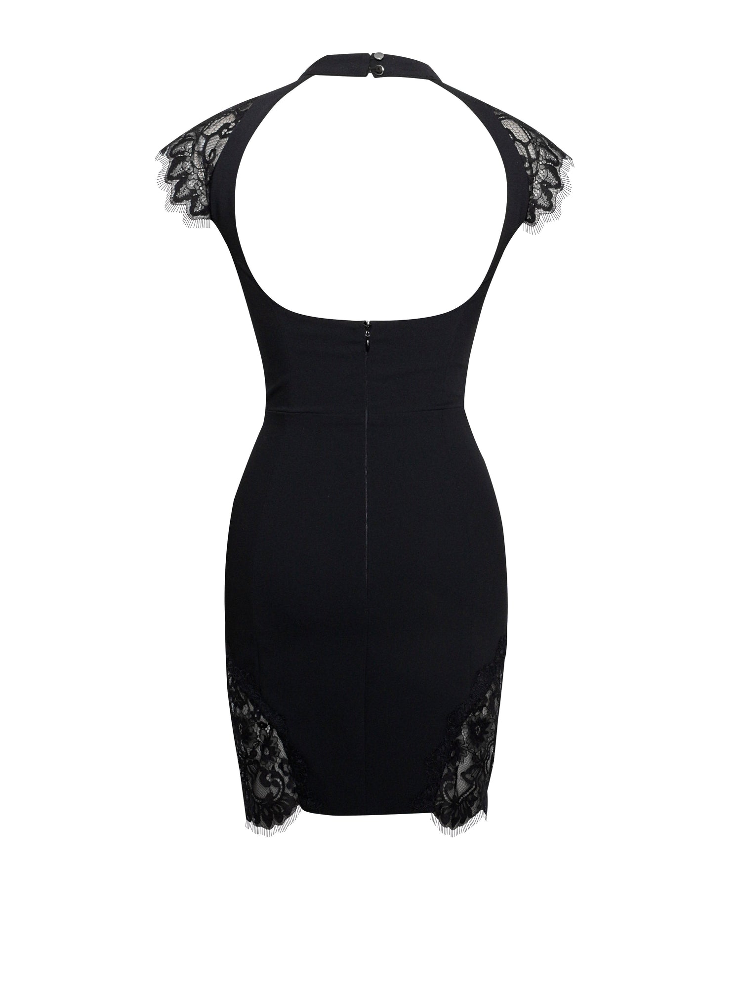 Quinella Lace Crepe Backless Mini Dress | Black