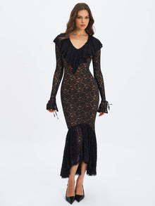 Parisa Lace Ruffled Mermaid Maxi Dress | Black