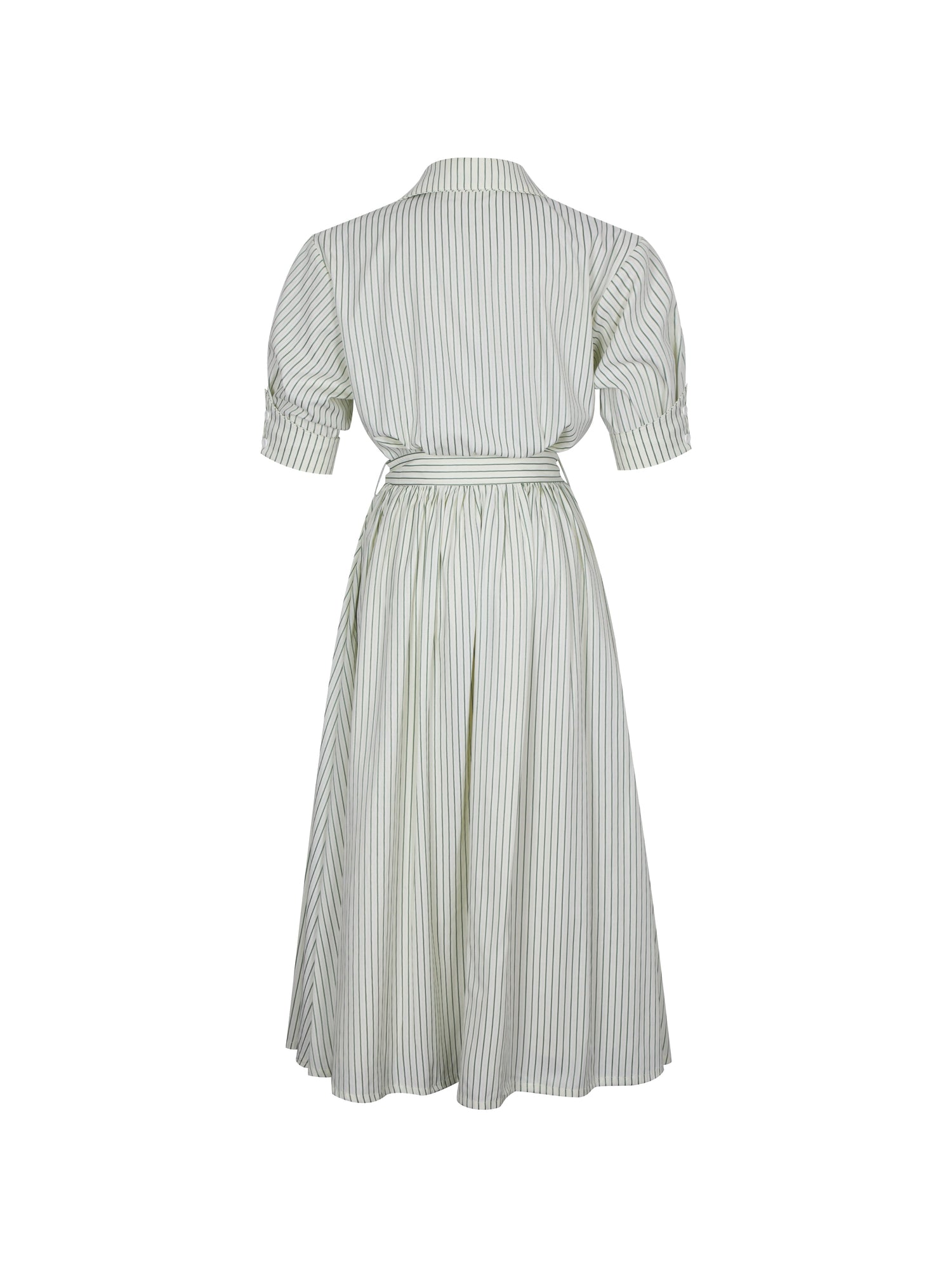 Danica Bamboo Poplin Striped Shirt Midi Dress | Pine Green