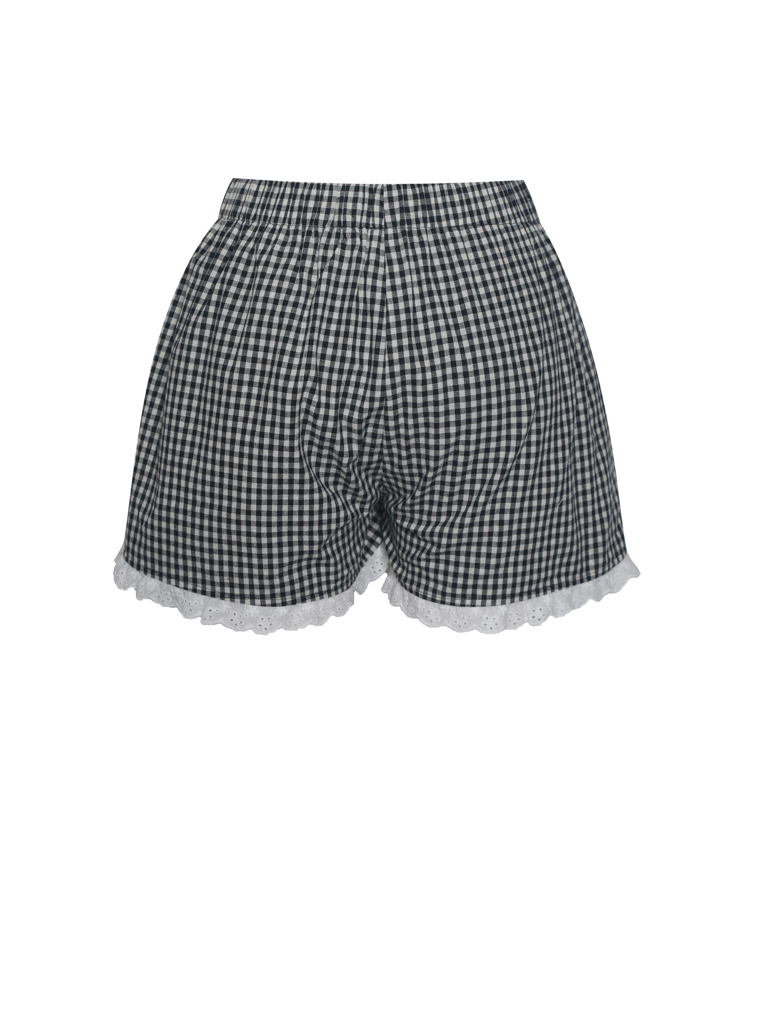Qutayla Cotton Lace Trim Shorts | Black Gingham