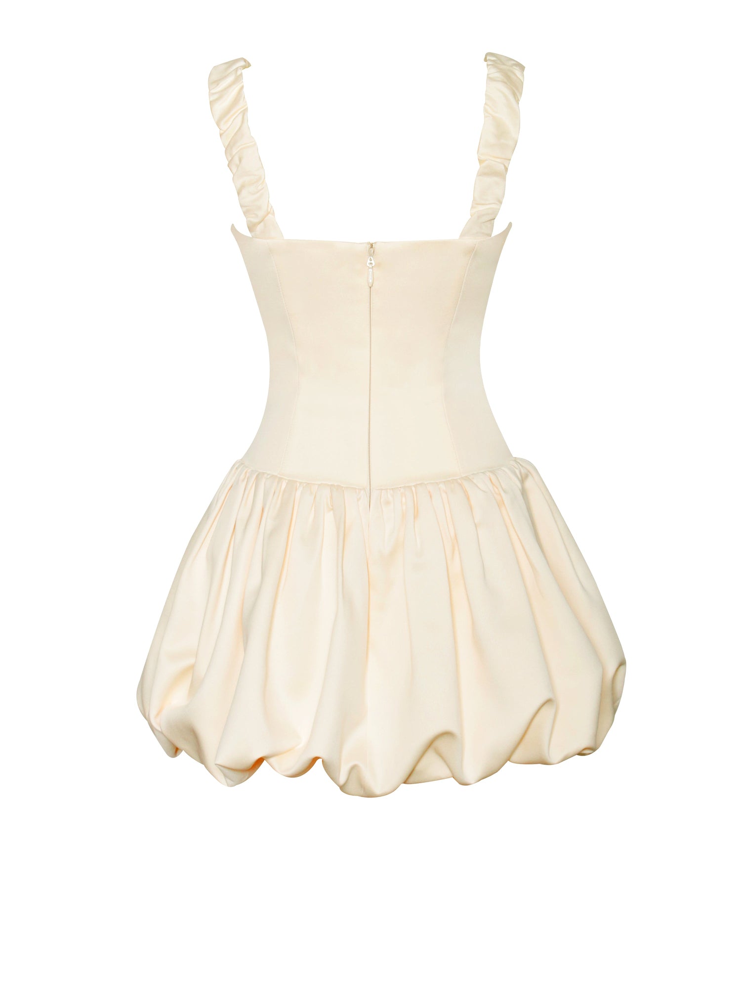Aubrey Satin Bubble Hem Mini Dress | Egg White