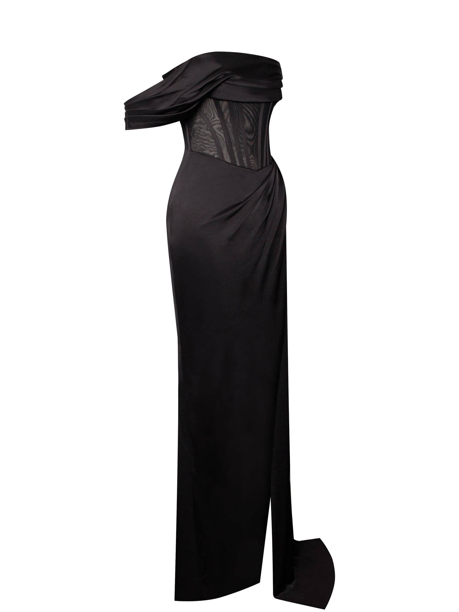 Rebeca Satin High Slit Corset Gown | Black