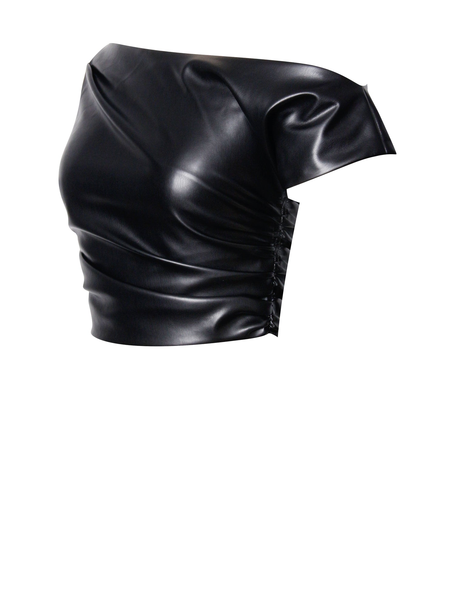 Yara Vegan Leather Slash Neck Tank Top | Black