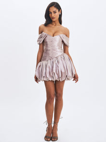 Milena Ruched Asymmetrical Bubble Mini Dress | Champagne