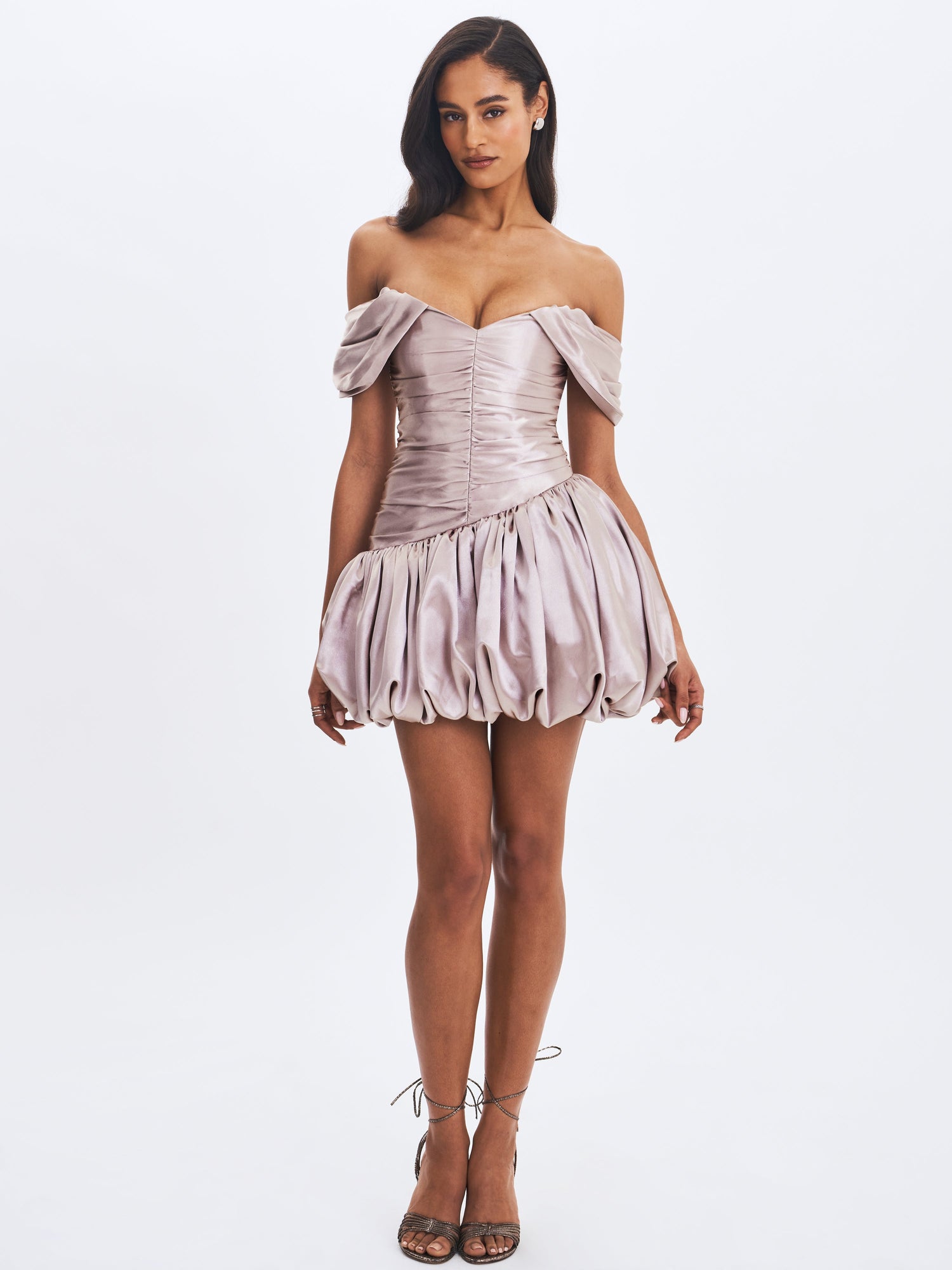 Milena Ruched Asymmetrical Bubble Mini Dress | Champagne