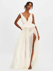 Calleigh Flare Beaded Belt Maxi Gown | Off White