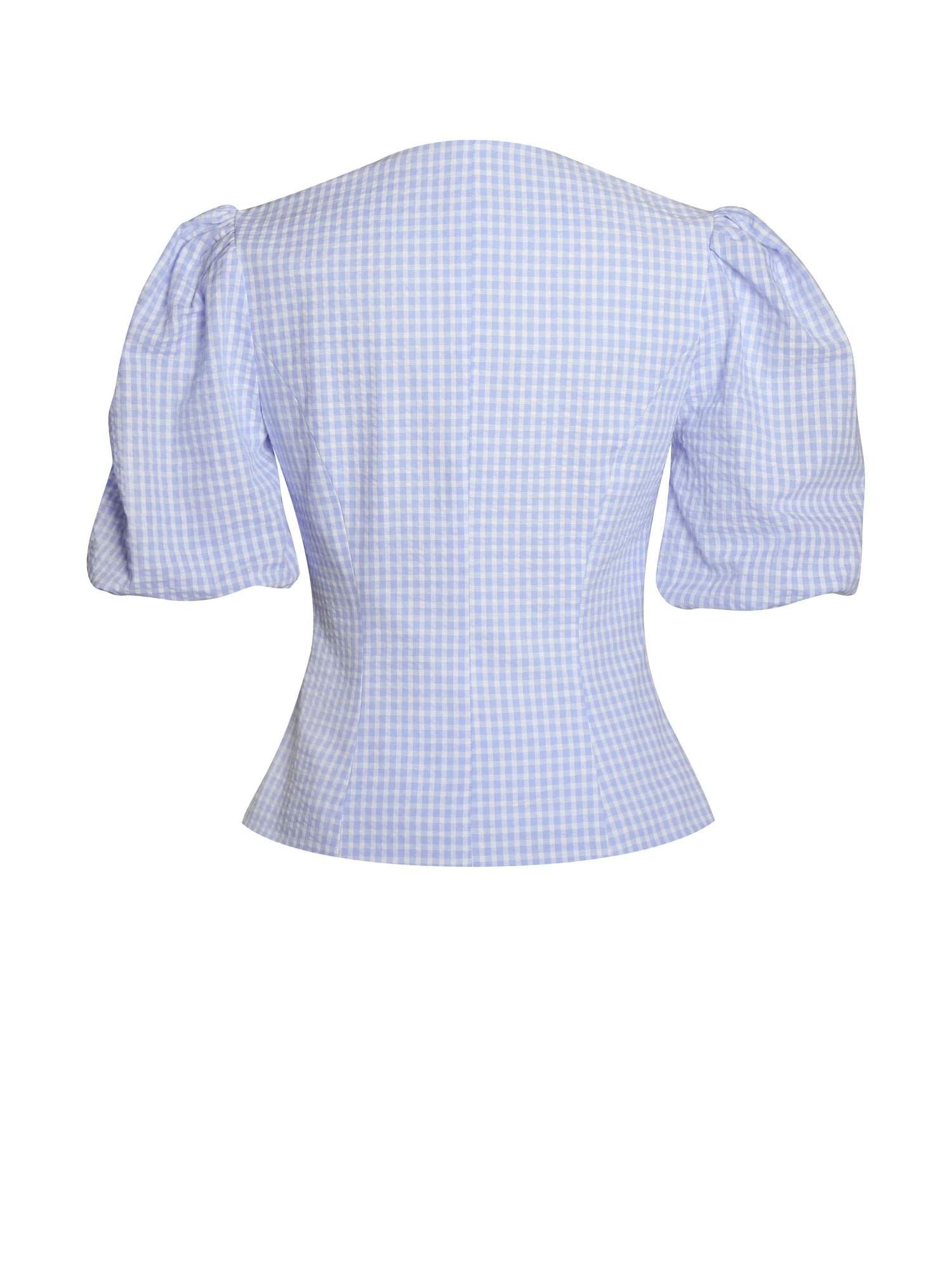 Qusayla Cotton Bubble Sleeve Bowtie Top | Baby Blue Gingham