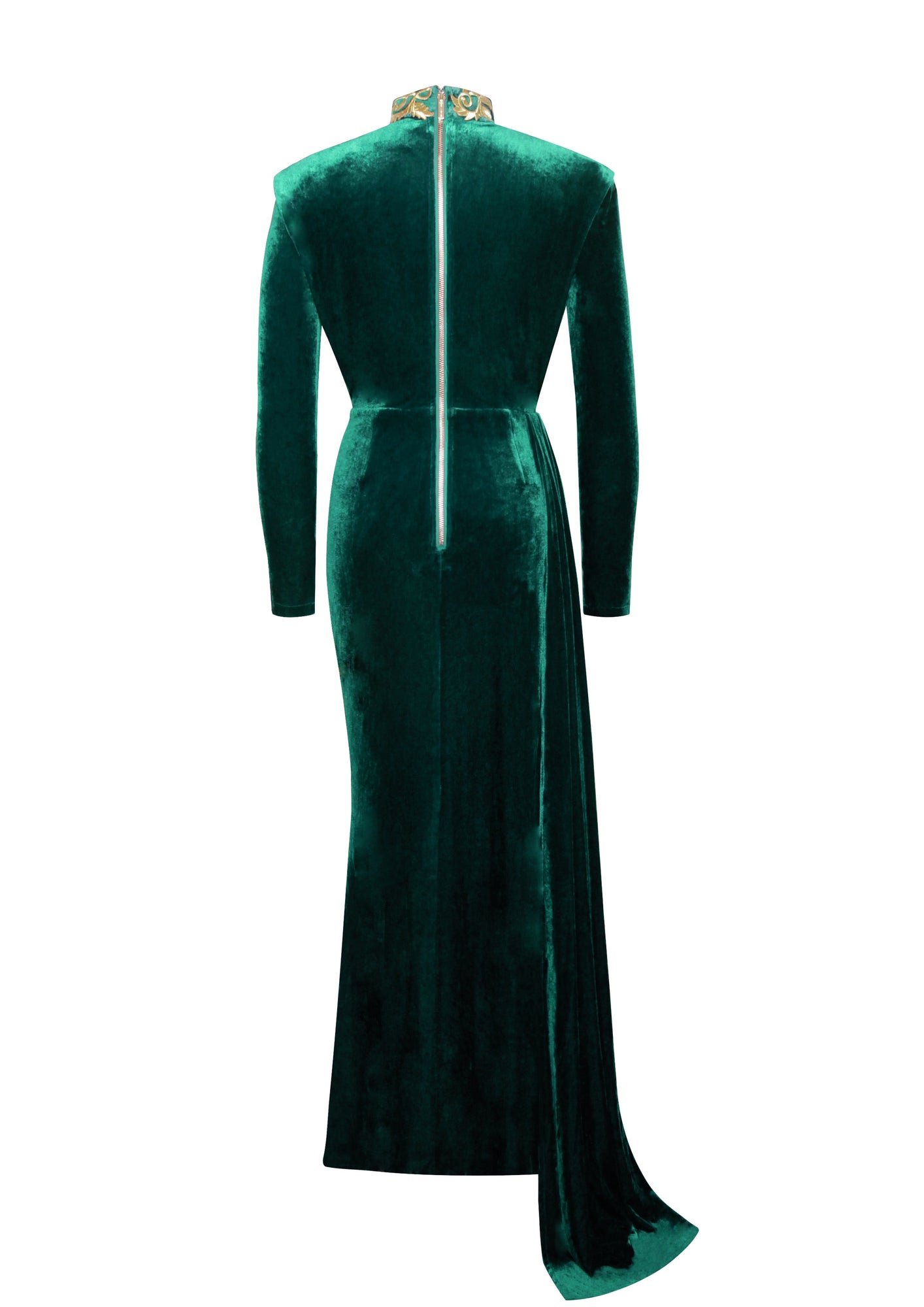 Zenaida Cutout High Slit Velvet Gown | Emerald Green