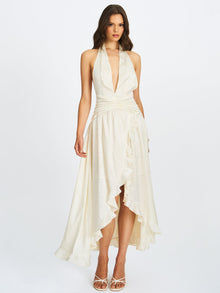 Nalani Ruffled Halter Maxi Dress | Floral Ivory