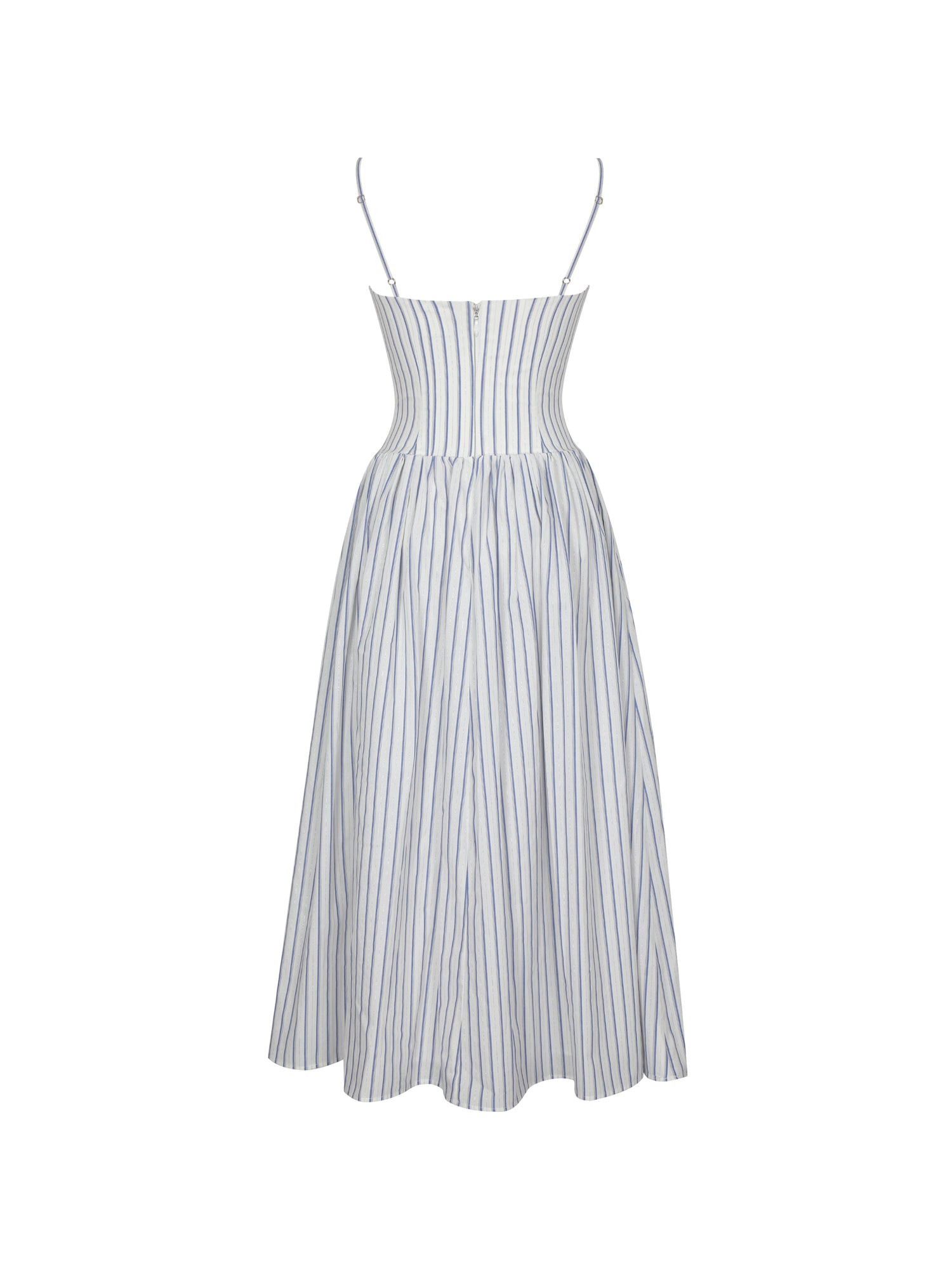 Olea Striped Cotton Poplin Ruched Midi Dress | Sky Blue