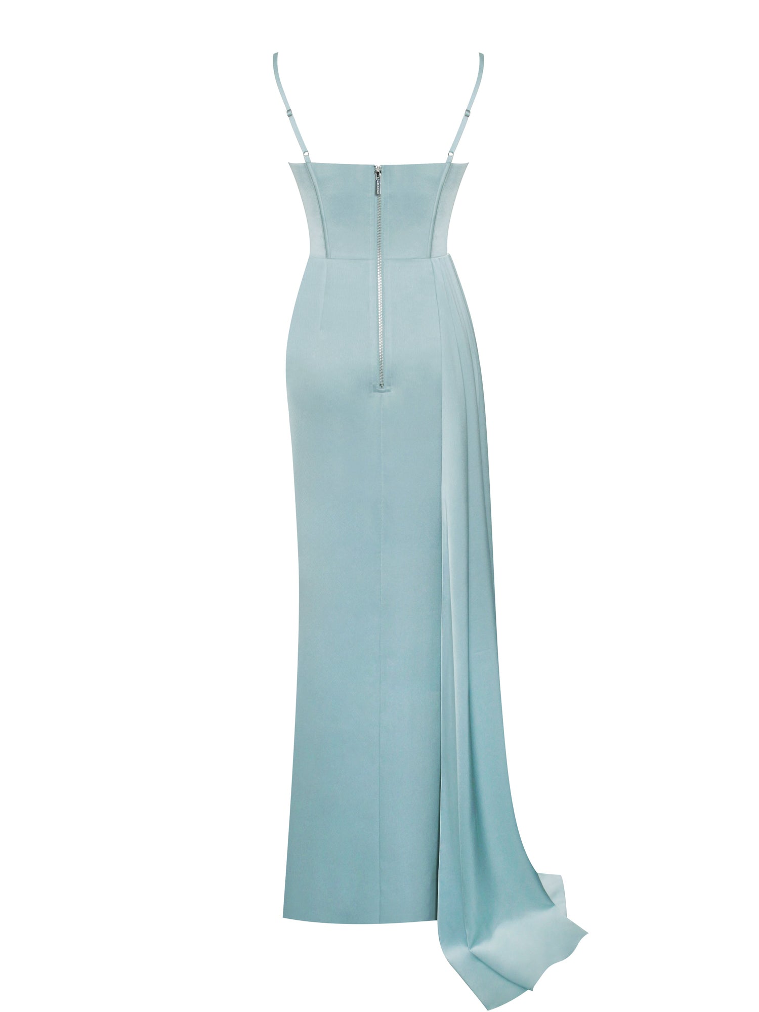 Elayna Strappy Satin Corset High Slit Gown | Pale Blue