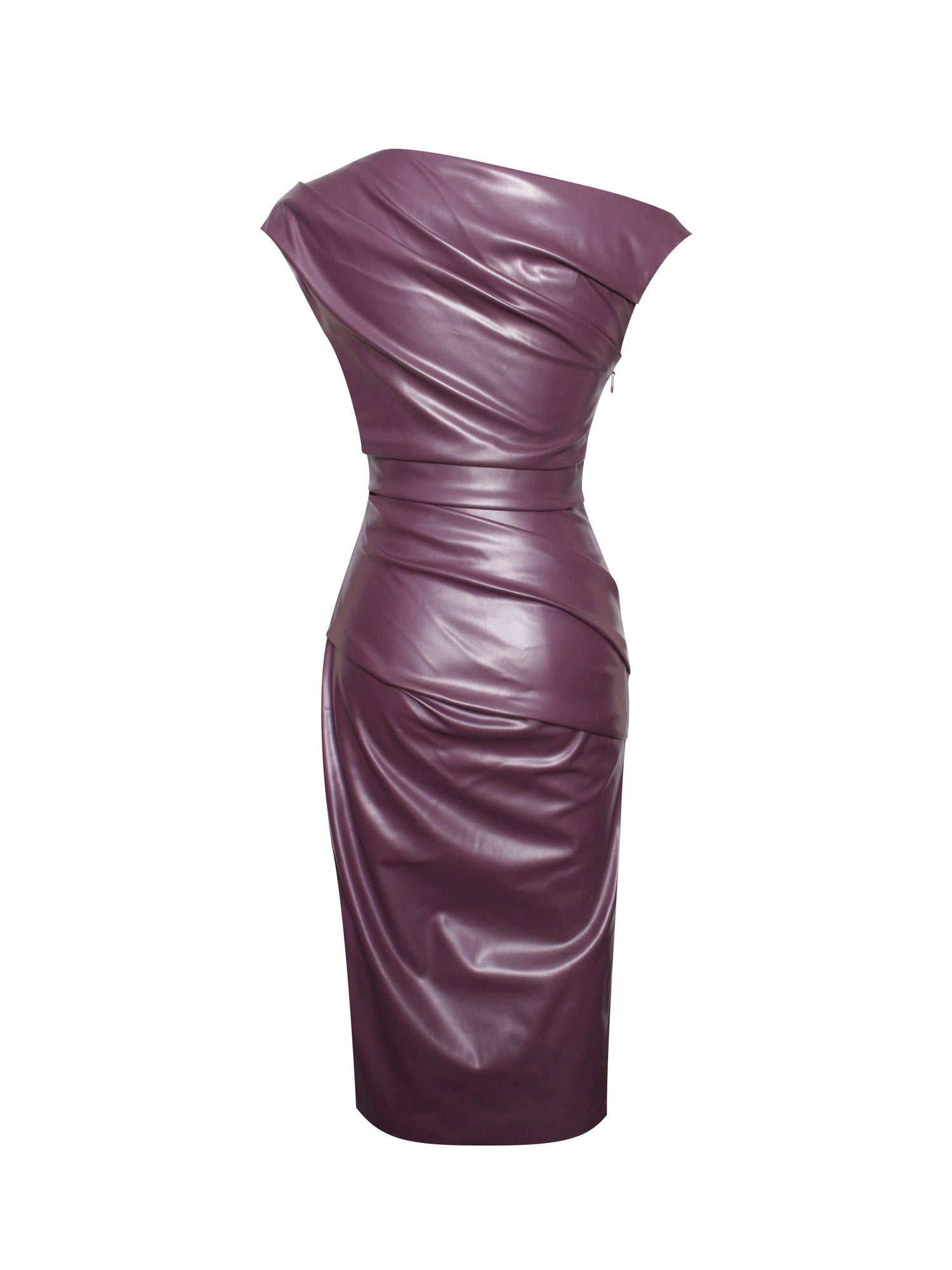 Sabina Leather Slash Neck Midi Dress | Purple