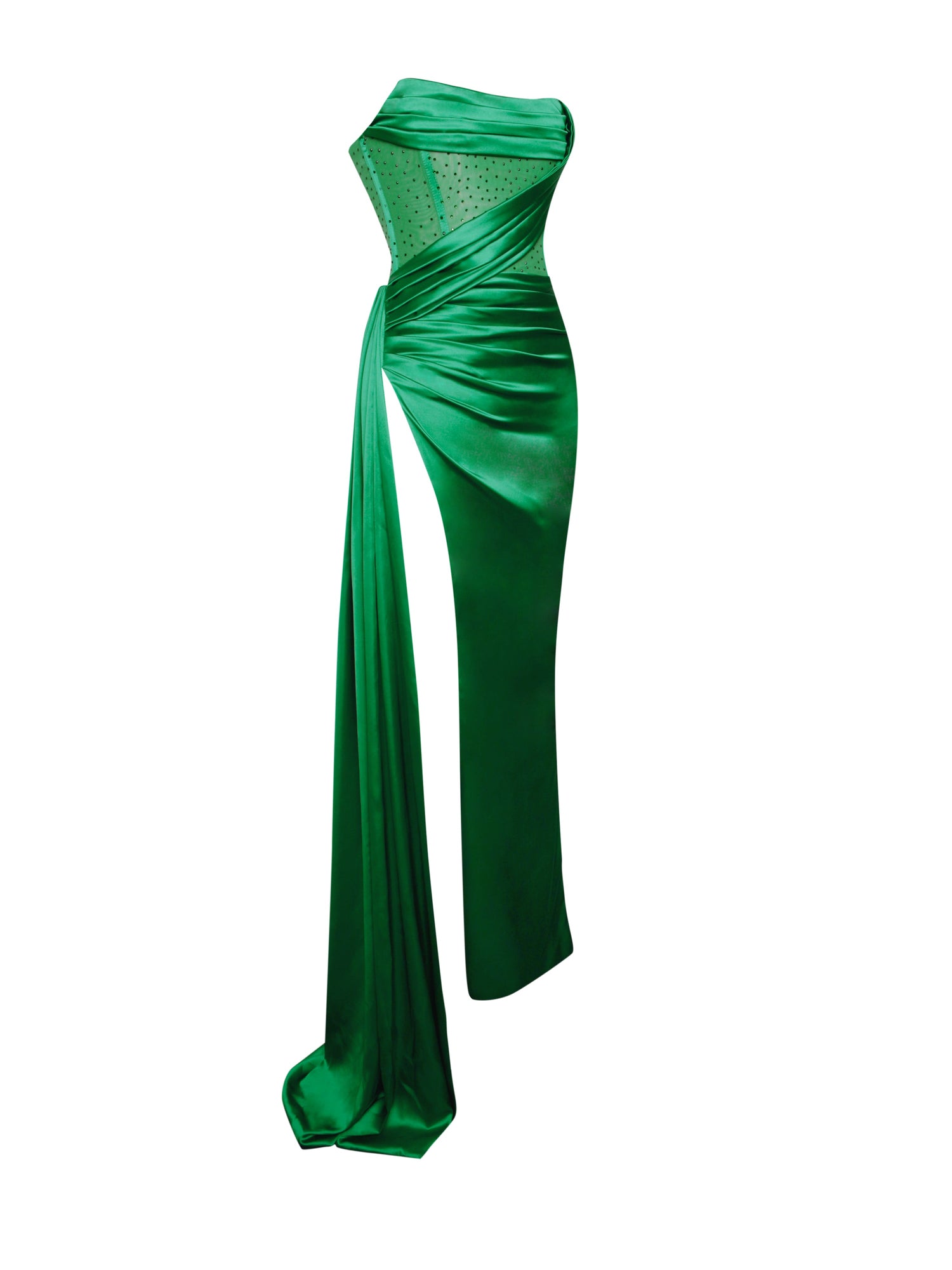 Holly Crystallized Corset High Slit Satin Gown | Green