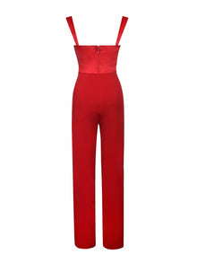 Onika Satin and Crepe Jumpsuit | Red