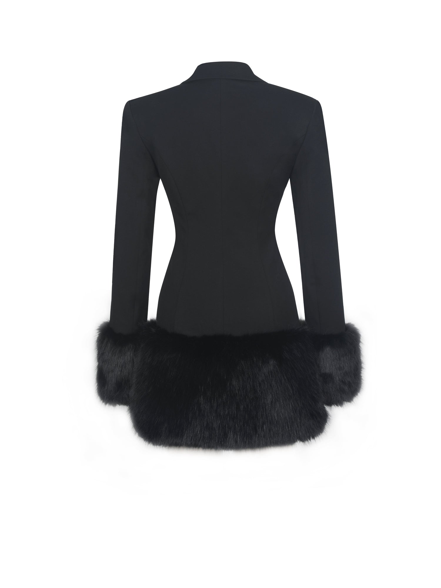 Wenona Fur Trimmed V-Neck Mini Blazer Dress | Black