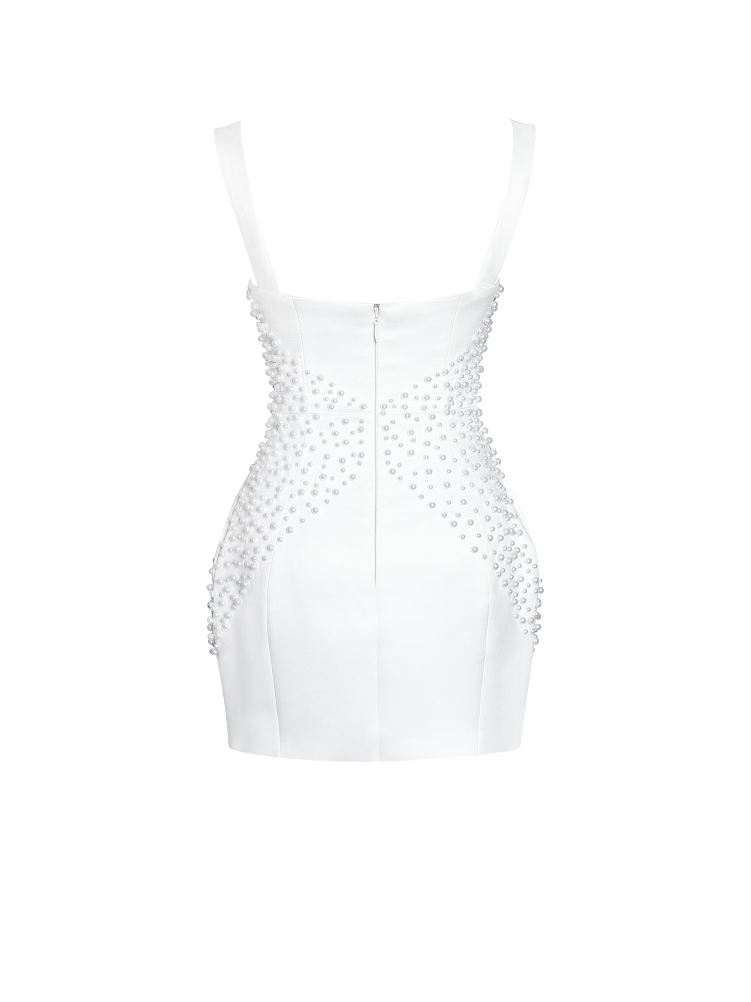 Tais Pearl Beaded Cocoon Shape Sleeveless Mini Dress | White