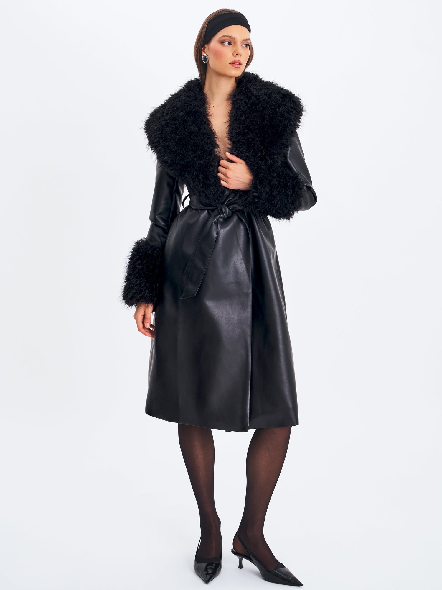 Zariah Faux Fur Trimmed Longline Coat | Black