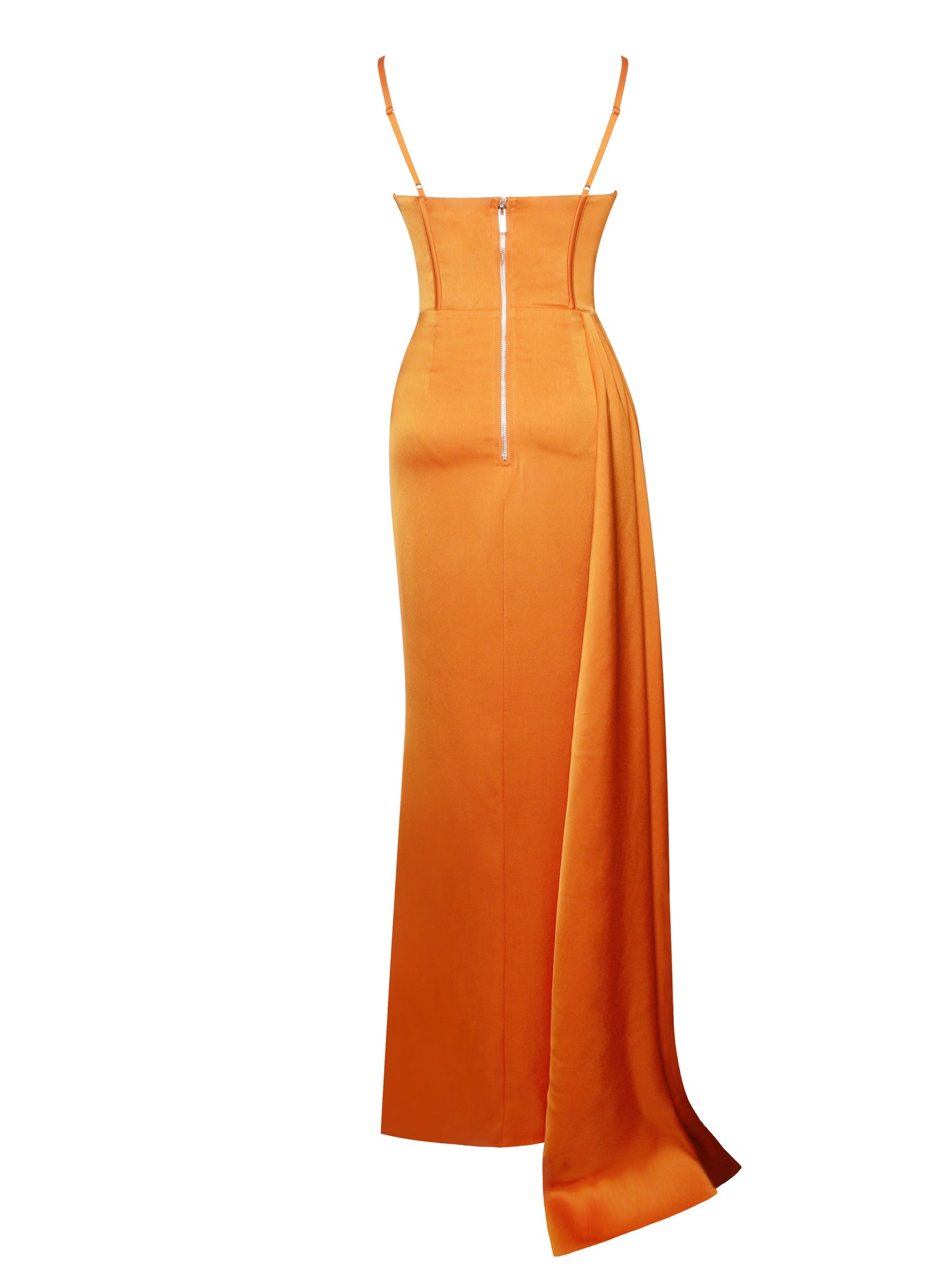 Elayna Strappy Satin Corset High Slit Gown | Orange