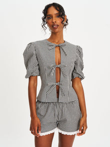Qutayla Cotton Lace Trim Shorts | Black Gingham