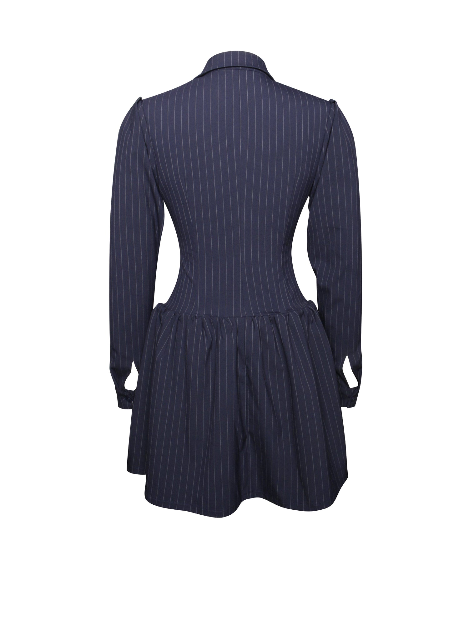 Xabrina Pinstripe Long Sleeve Shirt Mini Dress | Navy Blue