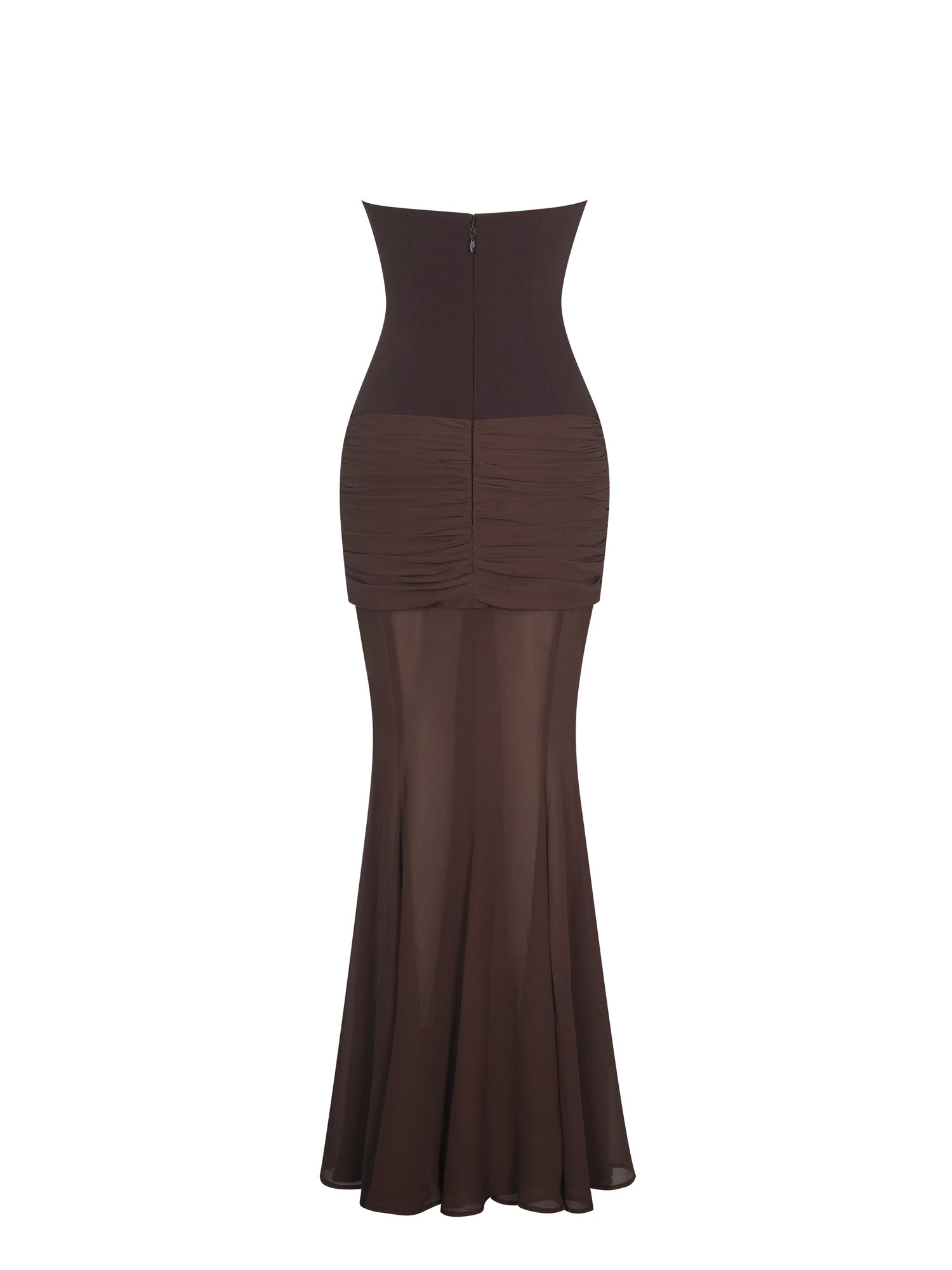 Giovana Sweetheart Draped Mesh Mermaid Maxi Dress | Espresso