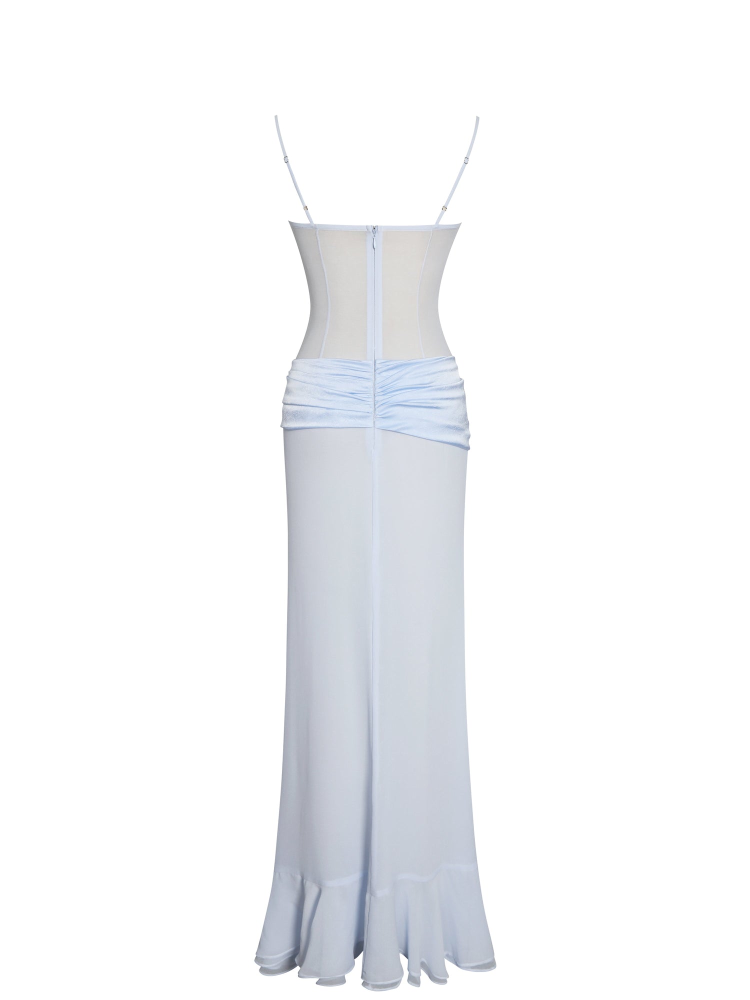 Lacy Ruched Breast High Slit Chiffon Dress | Blue