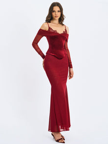Maybelle Bardot Lace Strap Peplum Maxi Dress | Magenta