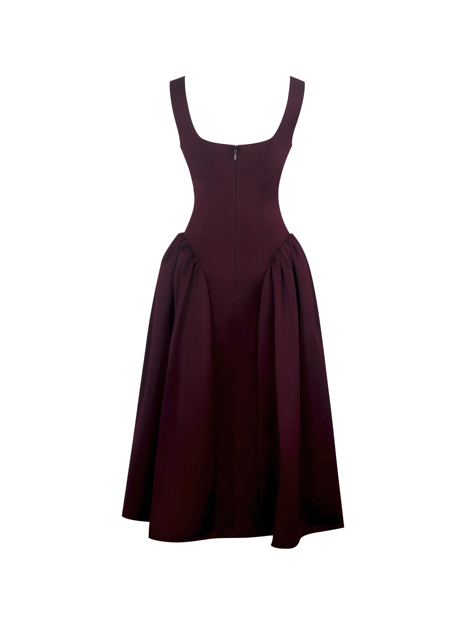 Omella Ruched Bust Sweetheart Flared Midi Dress | Burgundy
