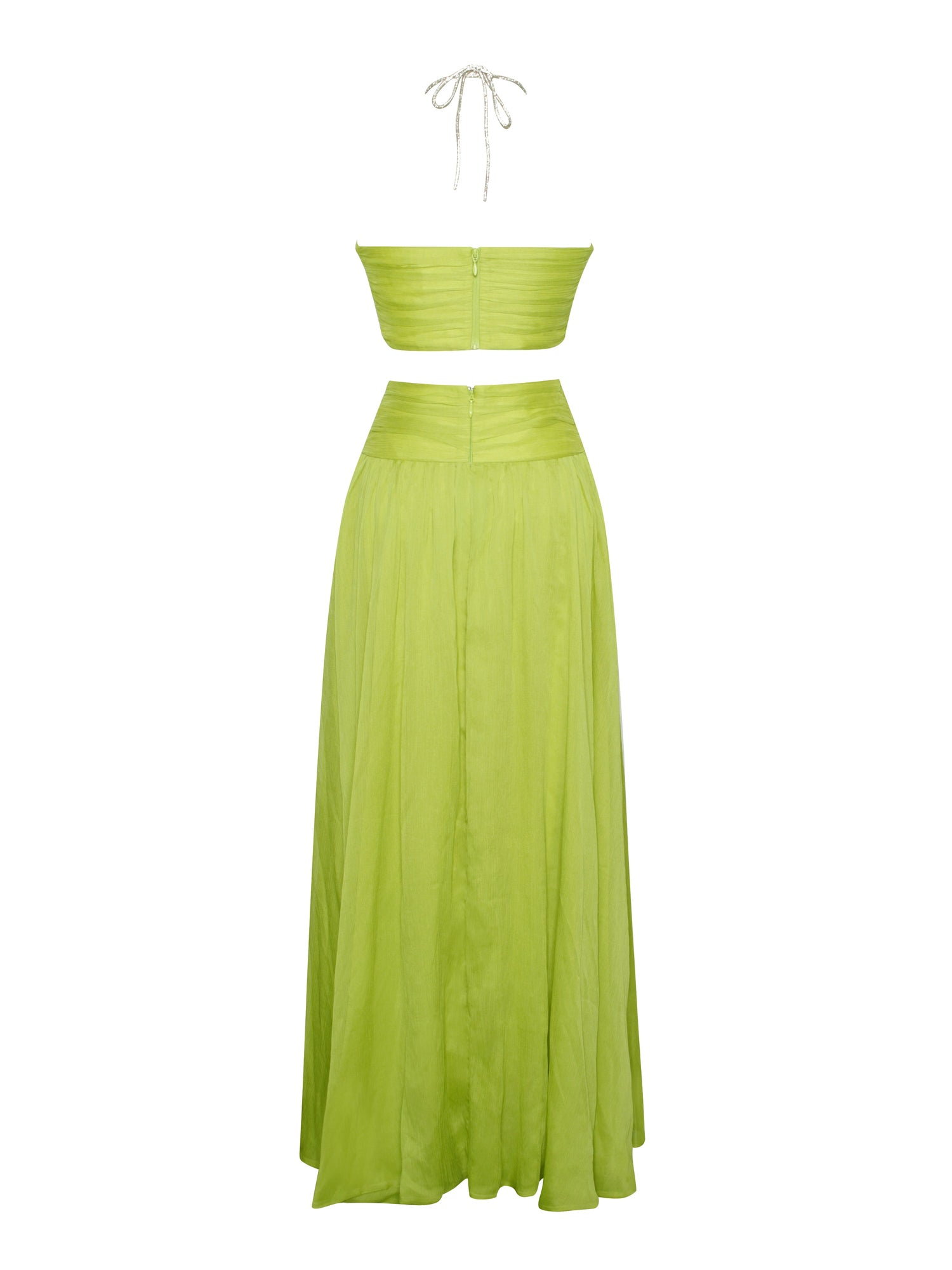 Quinby Chiffon Pleated Lace Up Maxi Dress | Lemon