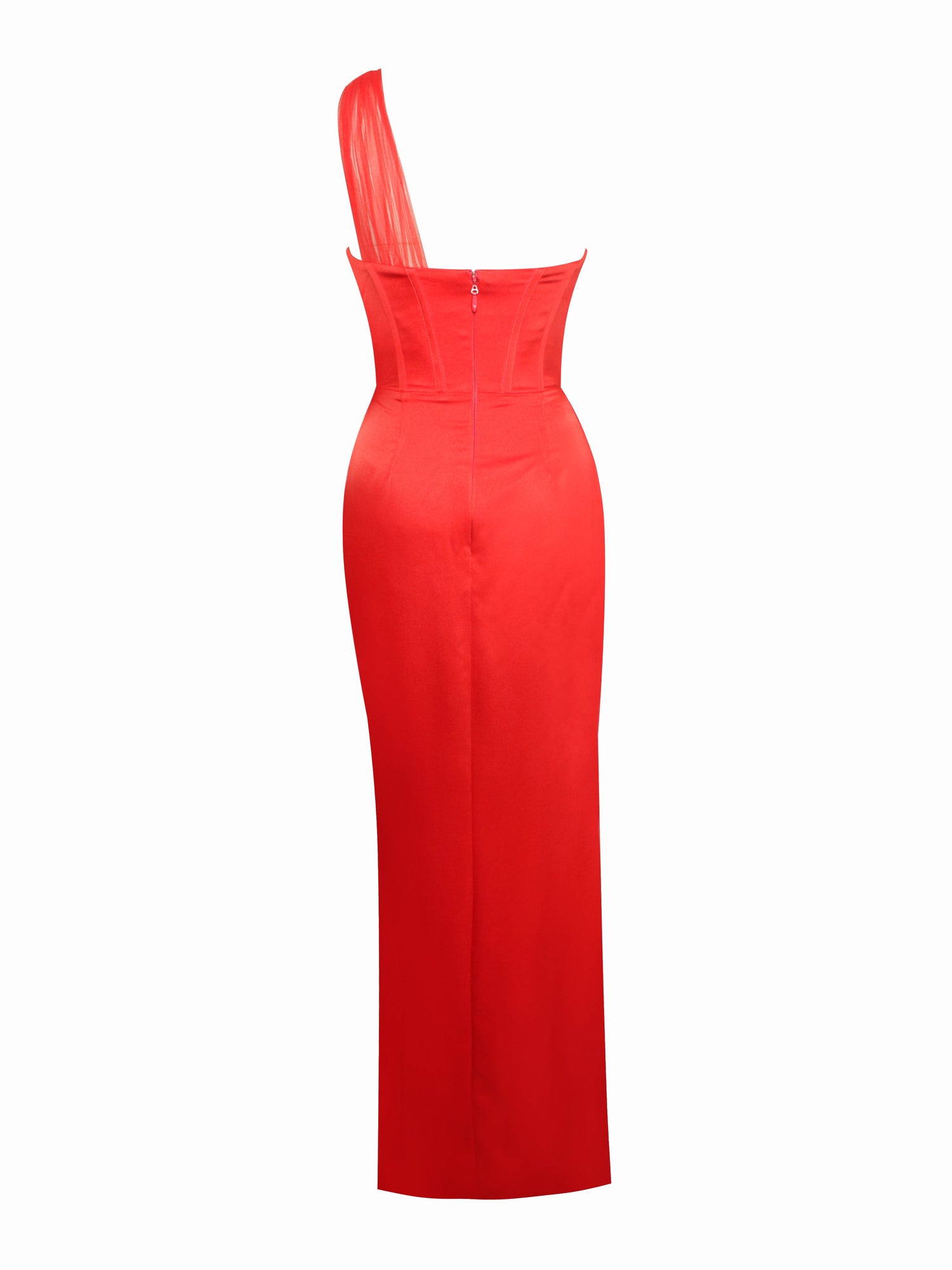Lora Crystal Embellished Mesh Satin Corset Gown | Scarlet