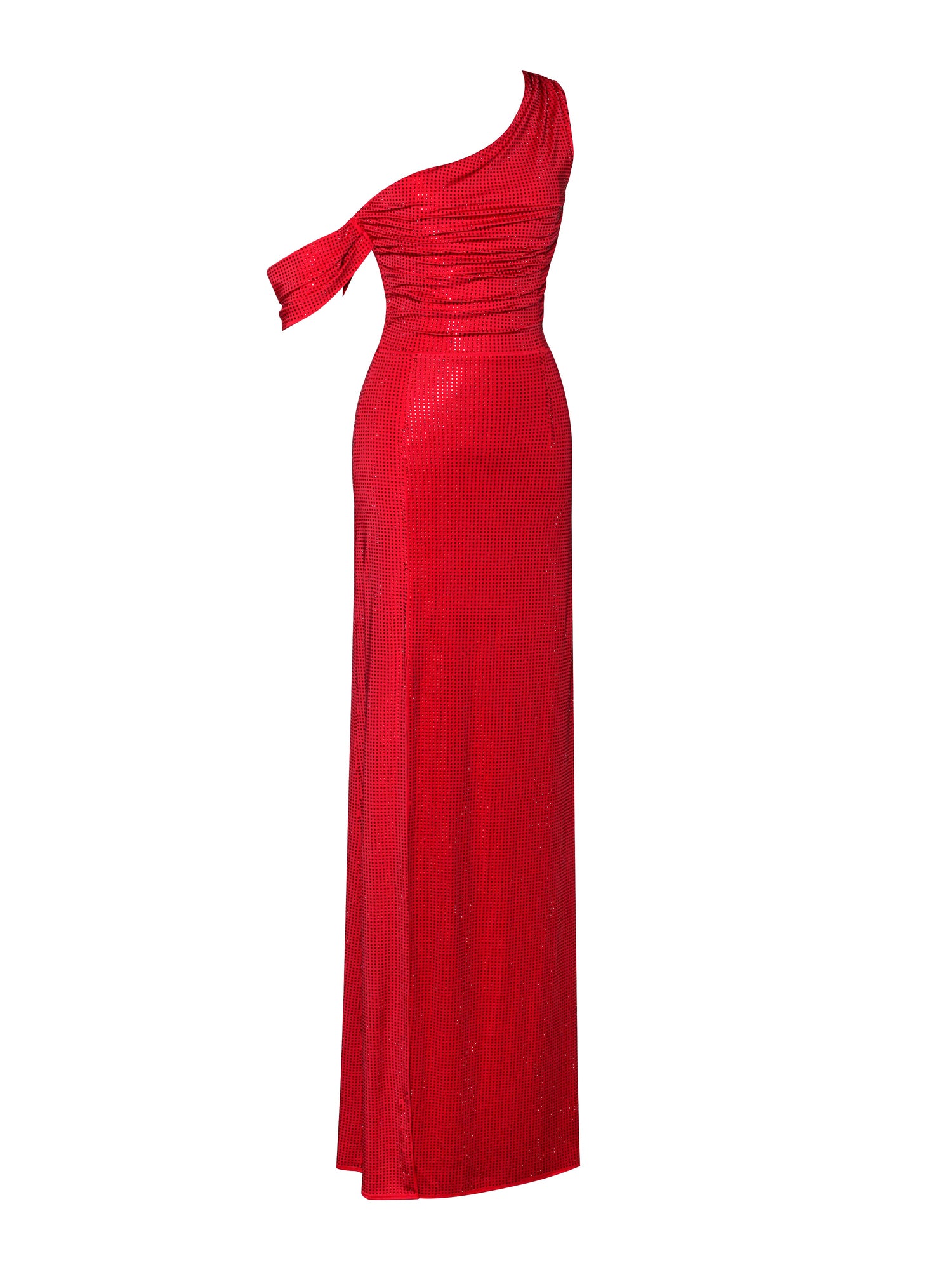 Paget Mesh Rhinestone Embellished High Slit Gown | Red