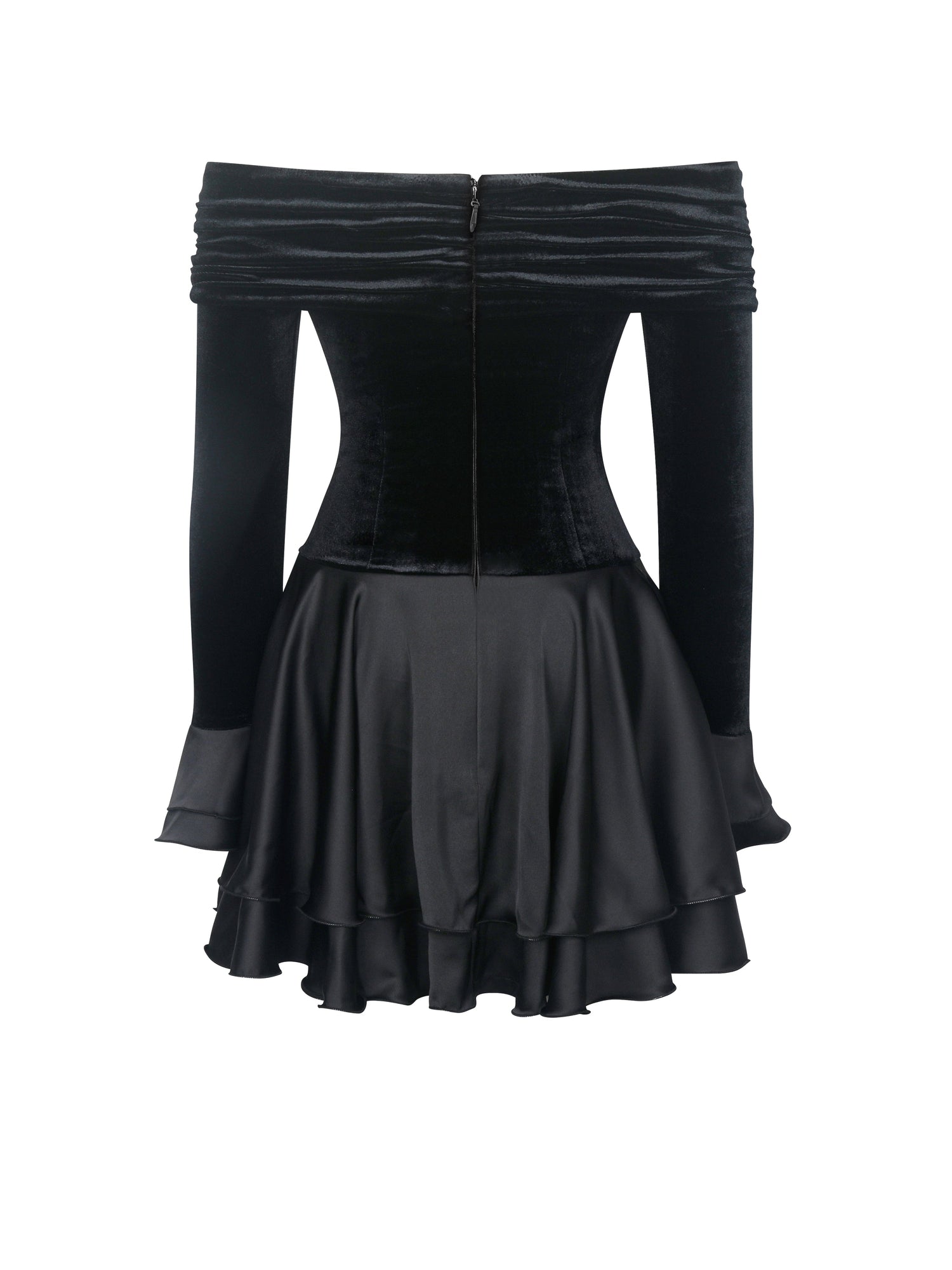 Magnolia Off-Shoulder Layered Satin Mini Dress | Black