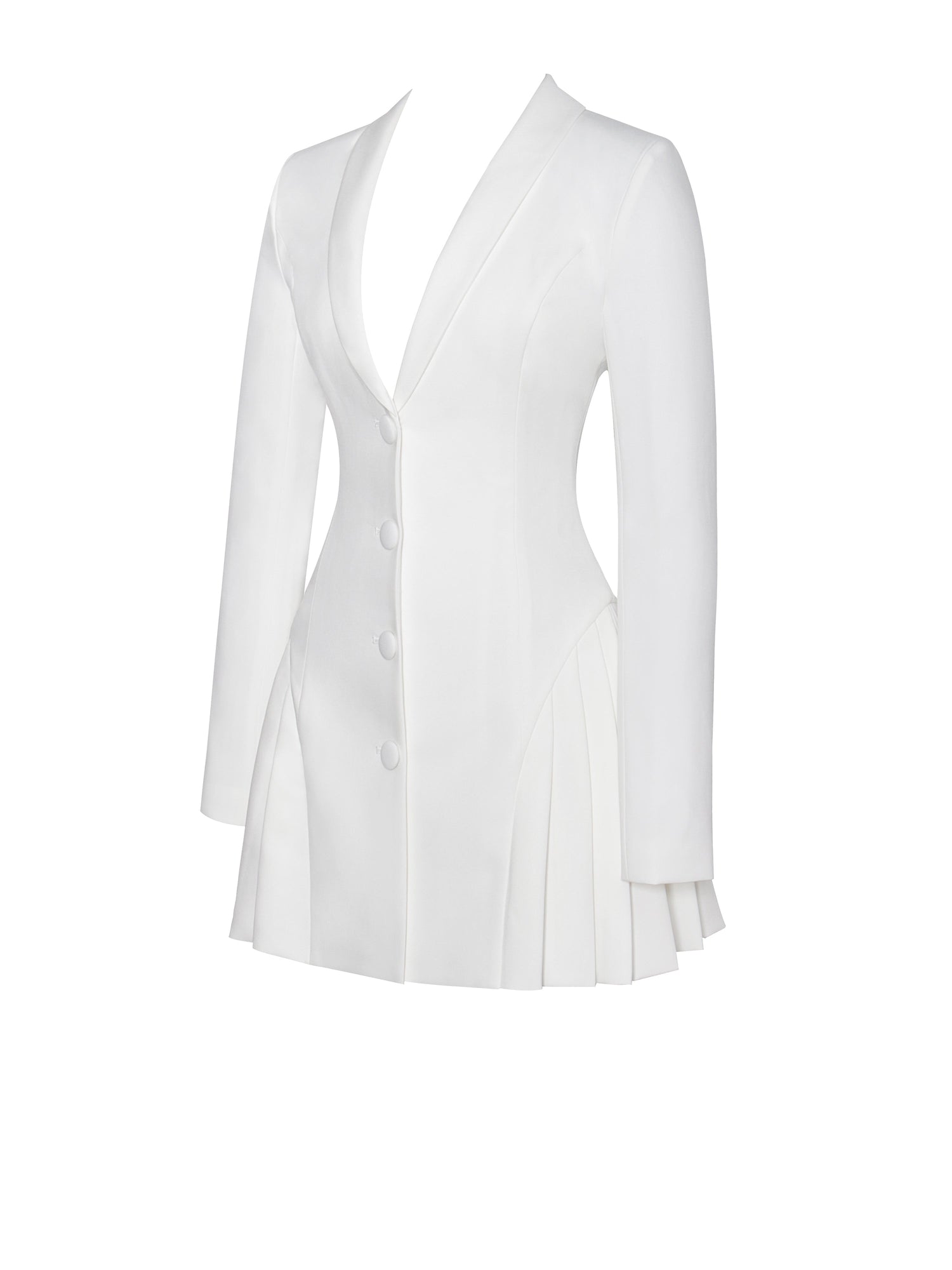 Delia Blazer Dress with Pleated Detail | White