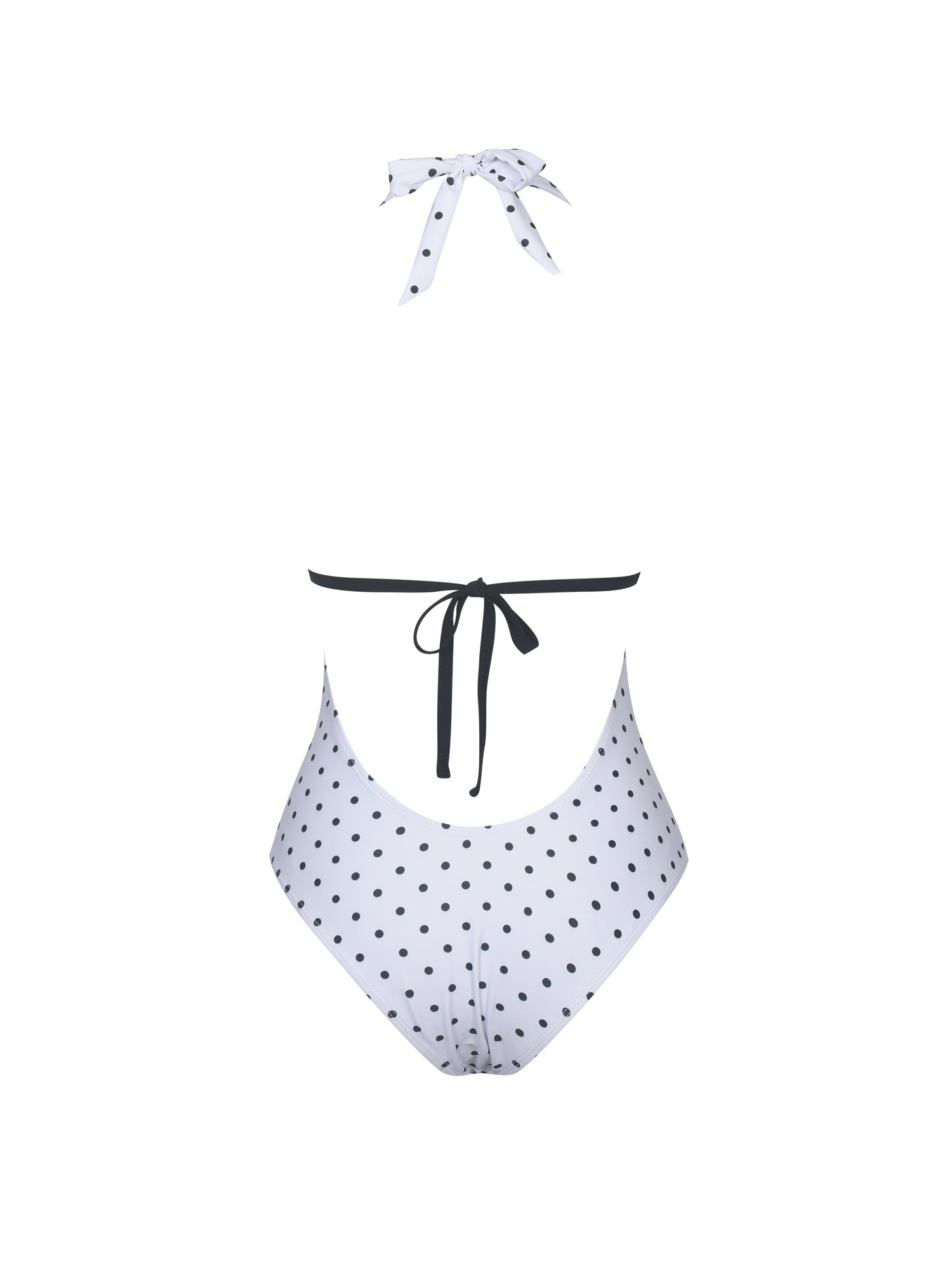 Olive Base Polka Dot Ruched Halter Backless Swimsuit | White