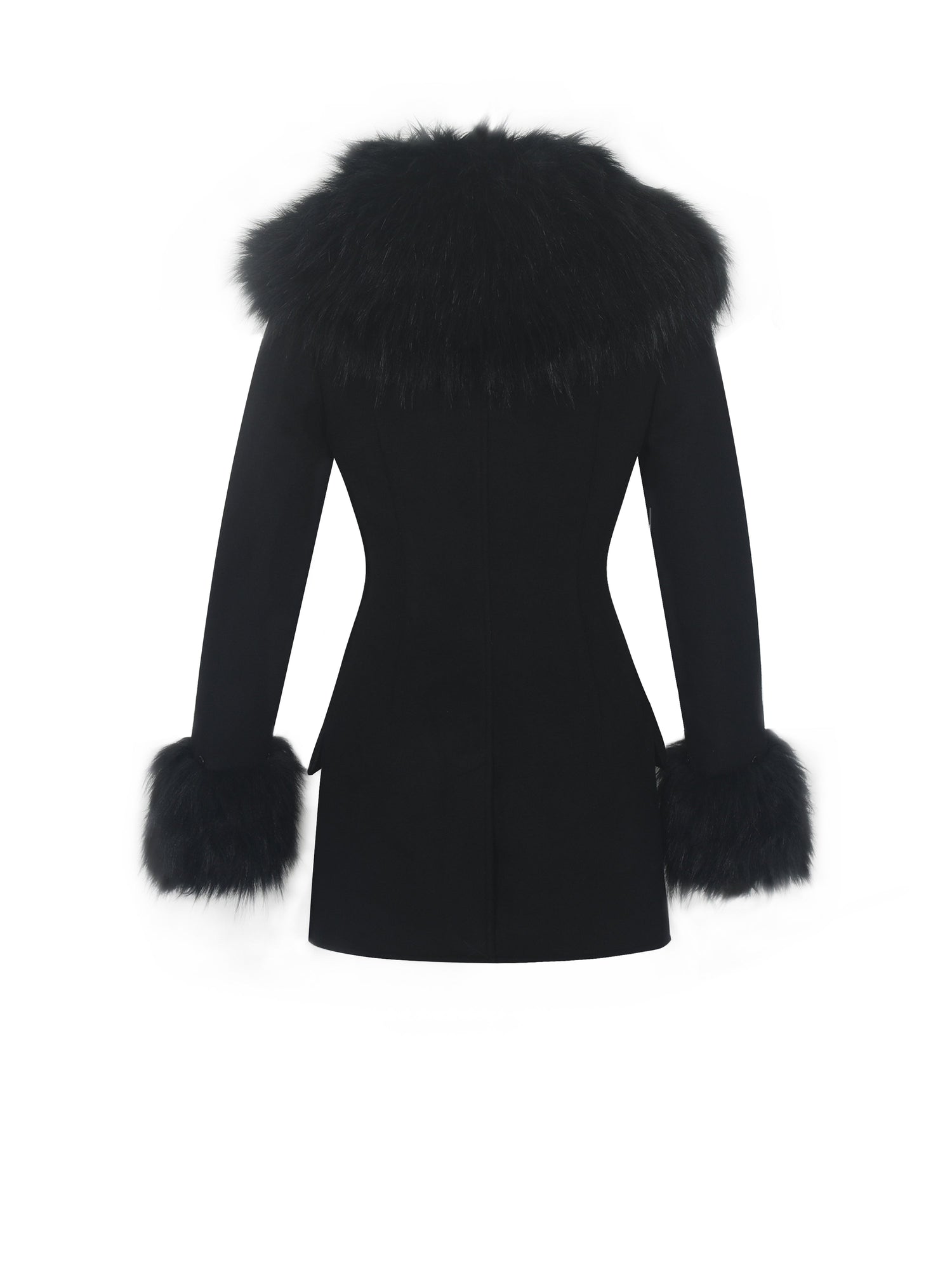 Hailee Single Breasted Wool Blend Mini Coat with Removable Fur Lapel | Black